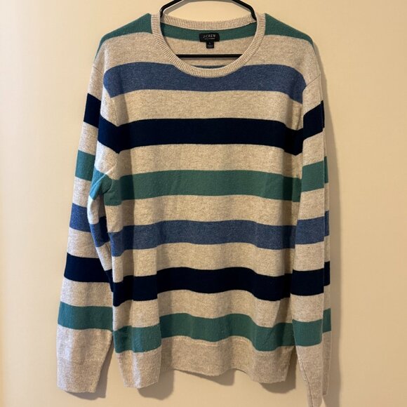 J. Crew Striped Cashmere Crew Neck Sweater - Large - Picture 1 of 3